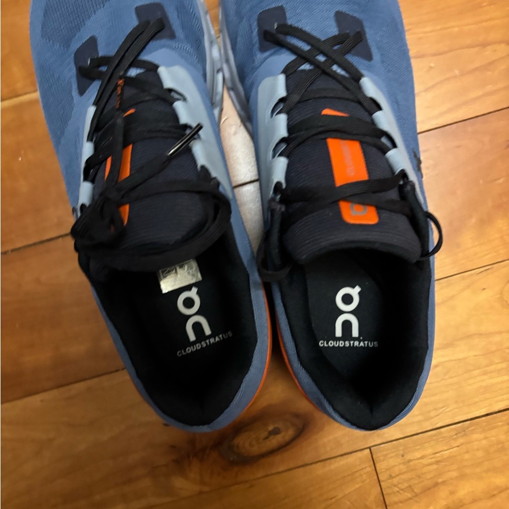 On Cloudstratus Blue and Orange Running Shoes